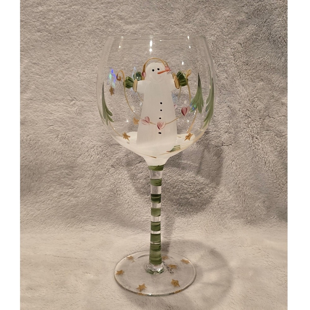 Sonoma Lifestyle Hand Painted Snowman‎ Christmas Trees Wine Glass Goblet Large